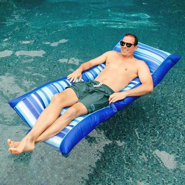 Alt view image 3 of 6 - Kona No Inflation Needed Pool Lounger with Headrest, Blurred Blue Double Sided Mesh, 5.5ft Big