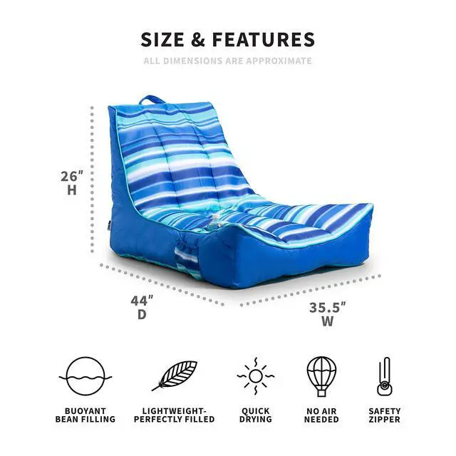 Alt view image 2 of 7 - Captain's Float No Inflation Needed Pool Lounger with Drink Holder, Blurred Blue Double Sided Mesh, Quick Draining Fabric, 3 feet
