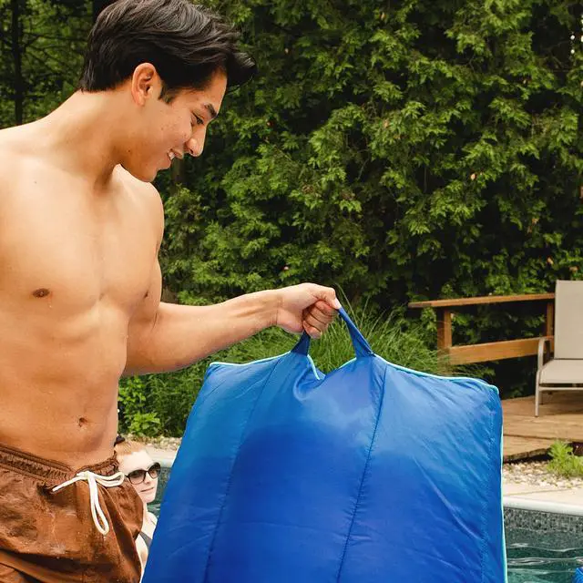 Alt view image 3 of 7 - Captain's Float No Inflation Needed Pool Lounger with Drink Holder, Blurred Blue Double Sided Mesh, Quick Draining Fabric, 3 feet