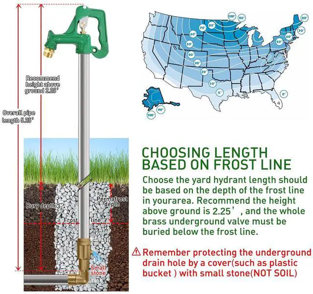Alt view image 3 of 7 - Frost Free Outdoor Faucet Freeze Proof Frost Proof Yard Hydrant Total5.25FT | Water Hydrant for Yard Irrigation Garden Patio Clean Farm Pasture Watering Drinking,3/4"Pipe Connection,36Bury Depth