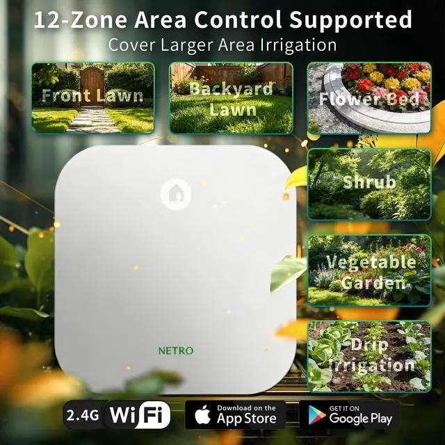Alt view image 2 of 7 - Sprite 12 Zone Smart Sprinkler Controller for Lawn 2.4GWiFi App-Based | Weather Service, Plant Database, Rain Skips, 24V AC, Log,Watering Schedule, Auto Watering With Plant Sensor,Indoor Use