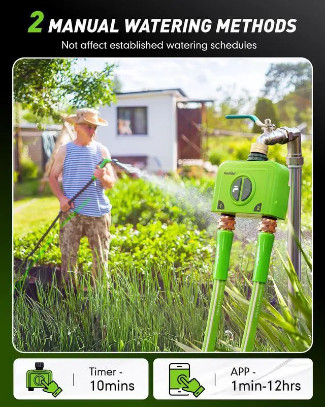 Alt view image 7 of 7 - WiFi Water Timer for Garden Hose, 2 Zone WiFi Sprinkler Controller, Smart Hose Timer Valve, Automatic Drip Irrigation System/Rain Delay for Garden/Lawn