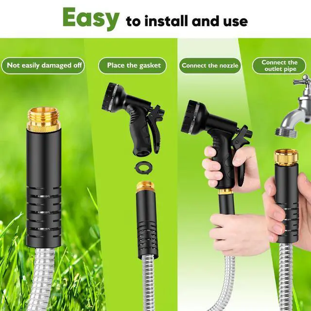 Alt view image 5 of 6 - Garden Hose 175FT No-Kink Metal Hose With 10 Function Nozzle Tough | Stainless Steel Hose, Leak-proof, Flexible and Lightweight, No-Tangle Easy to Store, Rust Proof for Garden Yard Outdoor RV