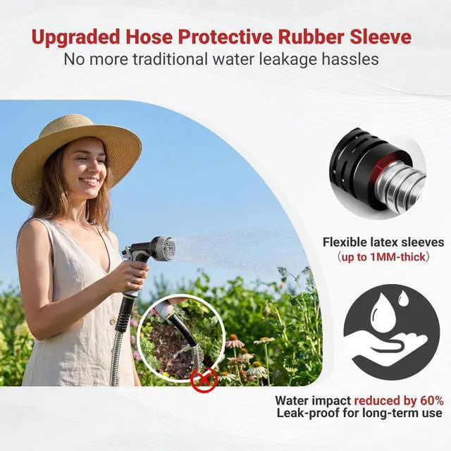 Alt view image 3 of 7 - 200ft Heavy Duty Stainless Steel Garden Hose | NoKink LeakProof Crush Resistant &10 Pattern Nozzle for Large Lawn RV Camping Long Range Yard Irrigation