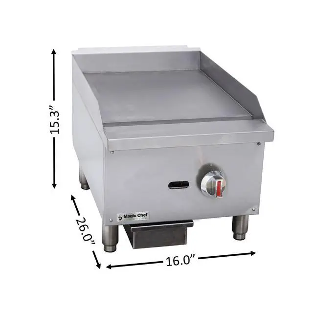 Alt view image 2 of 2 - 16 in. Commercial Thermostatic Countertop Gas Griddle in Stainless Steel