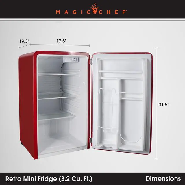 Alt view image 4 of 5 - 17.5 in. 3.2 cu. ft. Retro Mini Refrigerator in Red, without Freezer