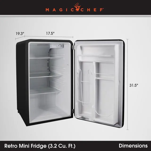 Alt view image 5 of 7 - 17.5 in. 3.2 cu. ft. Retro Mini Refrigerator in Black without Freezer
