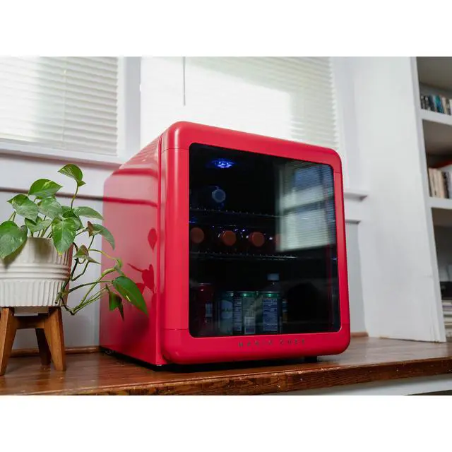 Alt view image 3 of 4 - 1.7 cu. ft. Retro Mini Beverage Cooler in Red