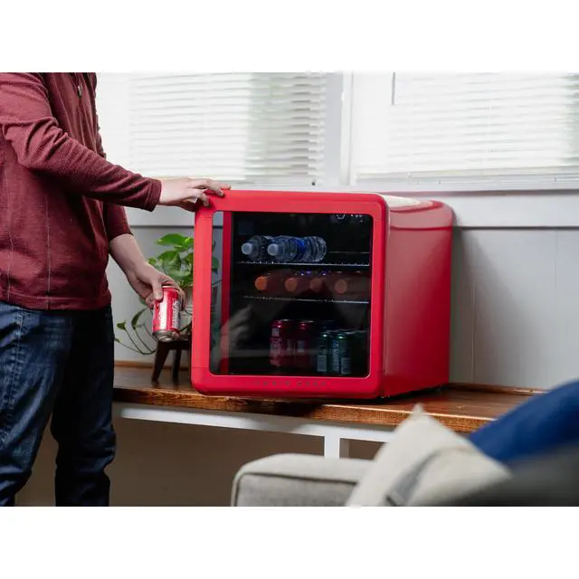 Alt view image 4 of 4 - 1.7 cu. ft. Retro Mini Beverage Cooler in Red