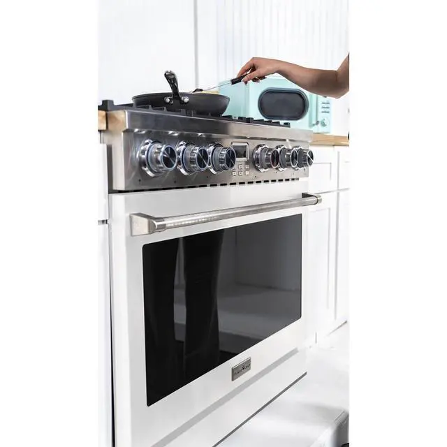 Alt view image 5 of 6 - Pro-Style 36 in. 6-Burner Slide-in Gas Range with Convection in Stainless with White Door
