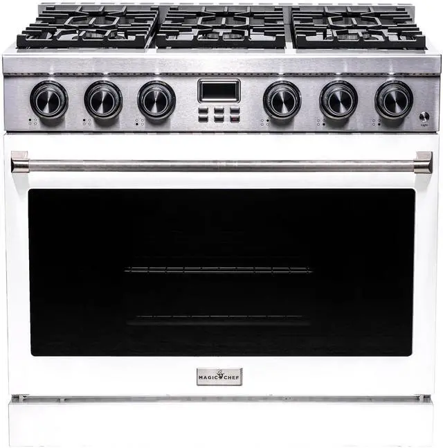 Main image of Pro-Style 36 in. 6-Burner Slide-in Gas Range with Convection in Stainless with White Door