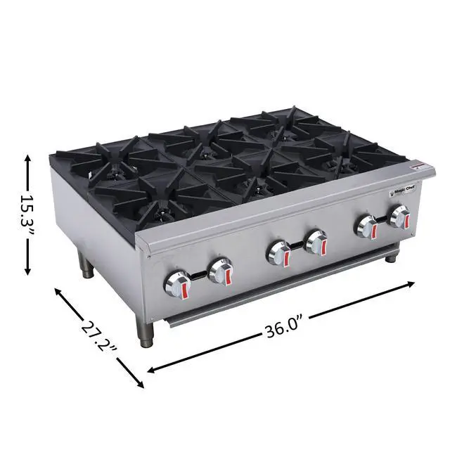 Alt view image 3 of 3 - 36 in. Commercial 6-Burner Countertop Gas Hotplate in Stainless Steel