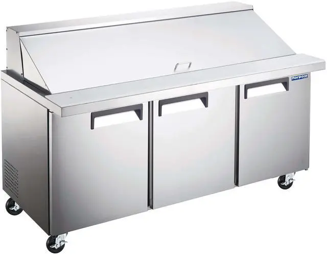 Main image of Commercial 70 in. 15 cu. ft. 3-Door Mega Top Prep Refrigerator Stainless