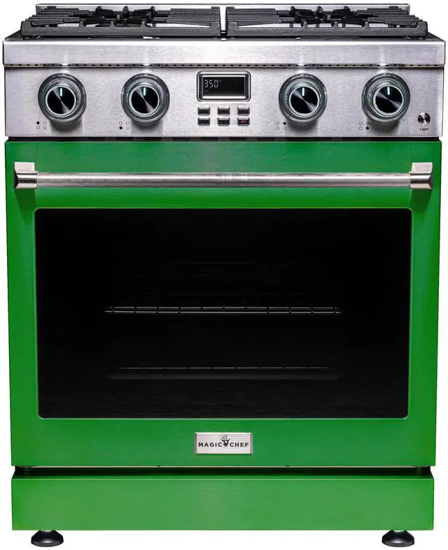Main image of Pro-Style 30 in. 4-Element Slide-In Gas Range with Convection in Stainless with Green Door