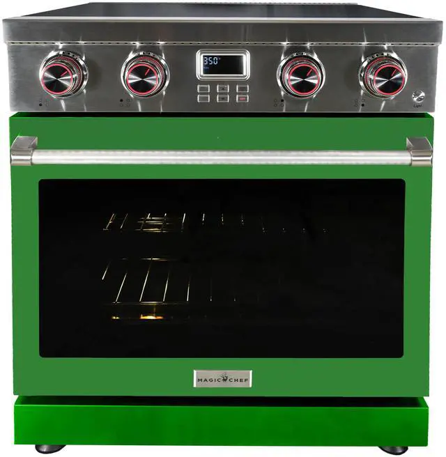 Main image of Pro-Style 30 in. 4-Element Slide-In Electric Range with Convection in Stainless with Green Door