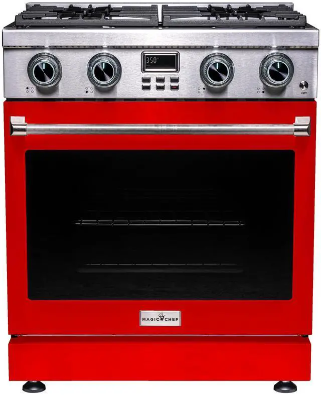 Main image of Pro-Style 30 in. 4-Element Slide-In Gas Range with Convection in Stainless with Red Door