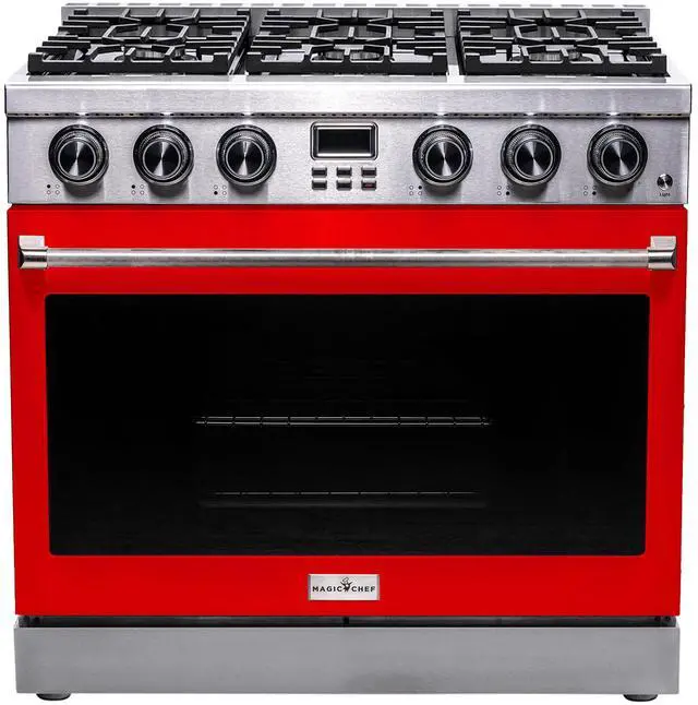 Main image of Pro-Style 36 in. 6-Burner Slide-in Gas Range with Convection in Stainless with Red Door