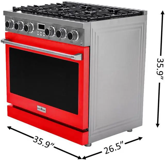 Alt view image 4 of 4 - Pro-Style 36 in. 6-Burner Slide-in Gas Range with Convection in Stainless with Red Door