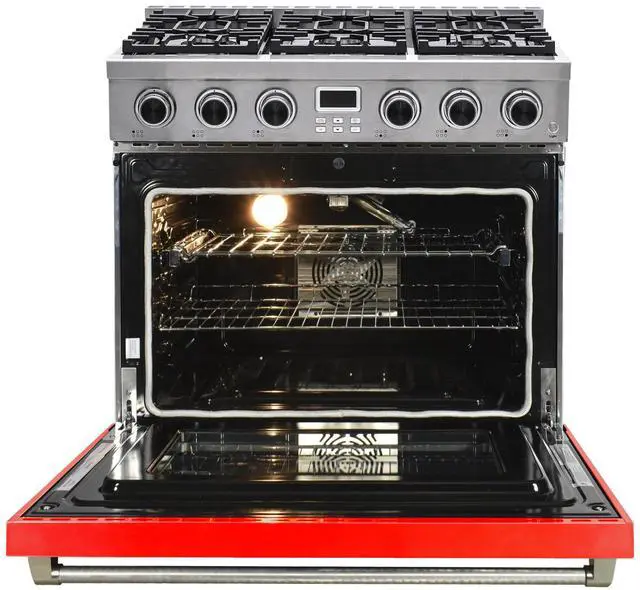 Alt view image 2 of 4 - Pro-Style 36 in. 6-Burner Slide-in Gas Range with Convection in Stainless with Red Door