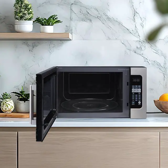Alt view image 5 of 6 - 24.4 in. W. 2.2 cu. ft. Countertop Microwave Oven in Stainless Steel, with Gray Cavity