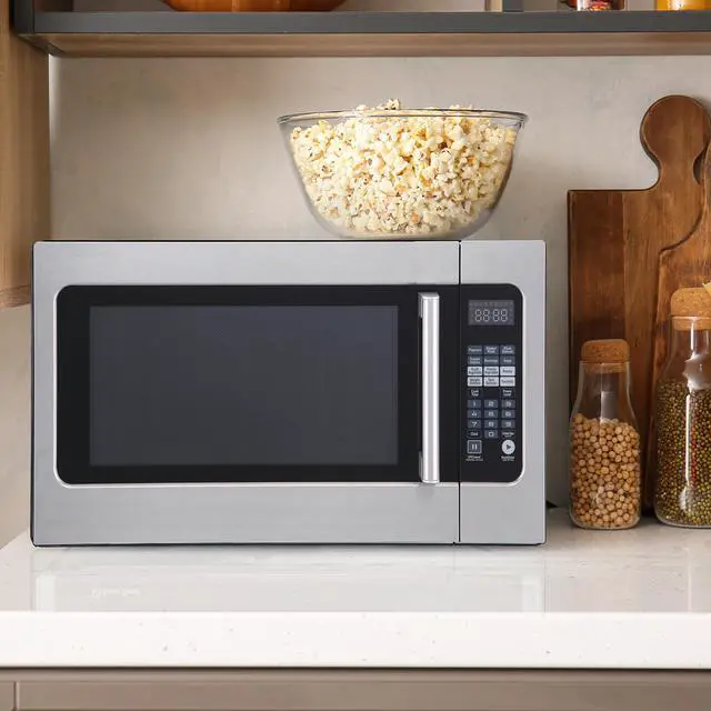 Alt view image 6 of 6 - 24.4 in. W. 2.2 cu. ft. Countertop Microwave Oven in Stainless Steel, with Gray Cavity