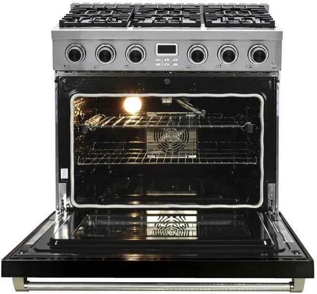 Alt view image 2 of 5 - Pro-Style 36 in. 6-Burner Slide-in Gas Range with Convection in Stainless with Black Door