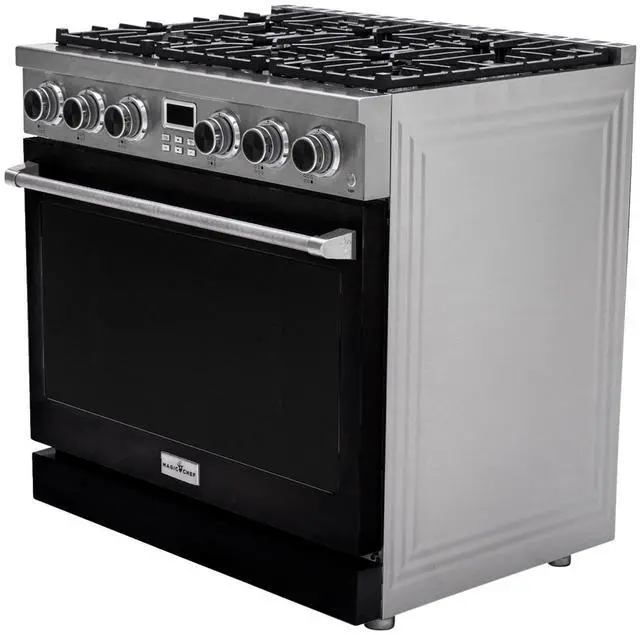Alt view image 3 of 5 - Pro-Style 36 in. 6-Burner Slide-in Gas Range with Convection in Stainless with Black Door