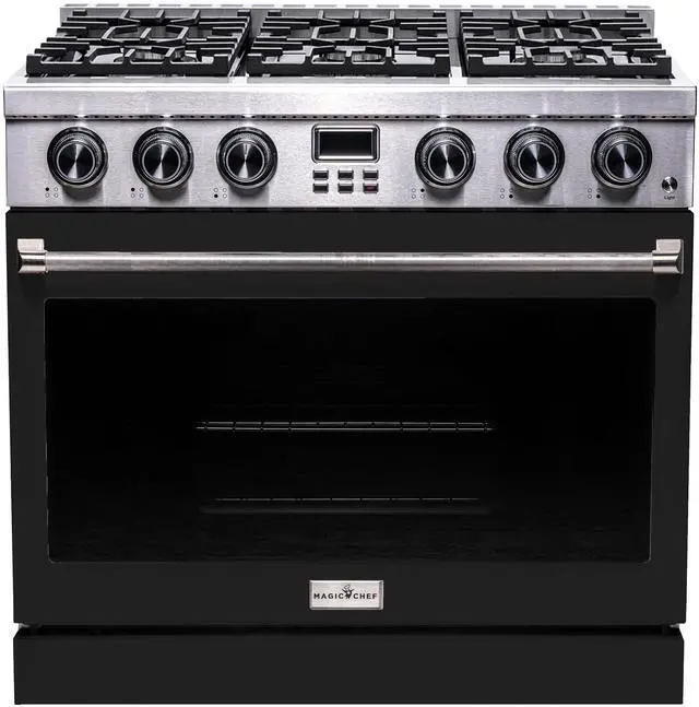 Main image of Pro-Style 36 in. 6-Burner Slide-in Gas Range with Convection in Stainless with Black Door