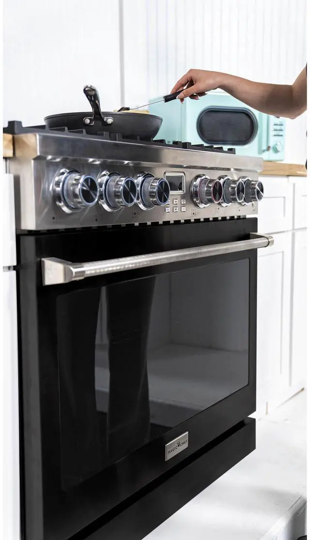 Alt view image 5 of 5 - Pro-Style 36 in. 6-Burner Slide-in Gas Range with Convection in Stainless with Black Door
