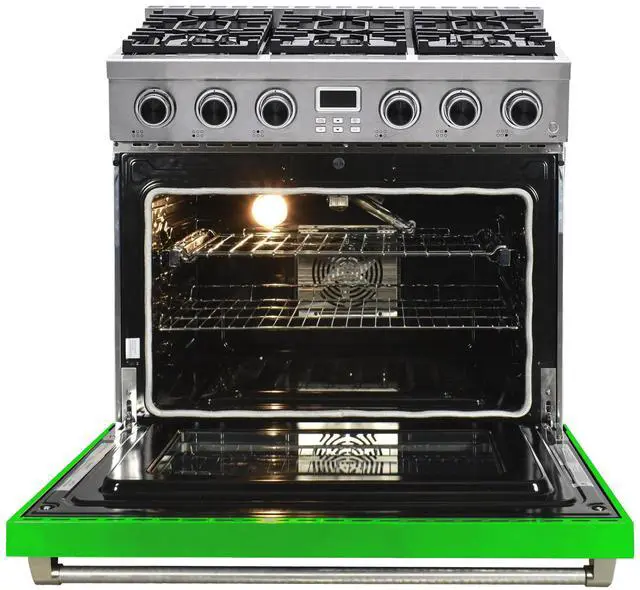 Alt view image 2 of 5 - Pro-Style 36 in. 6-Burner Slide-in Gas Range with Convection in Stainless with Green Door
