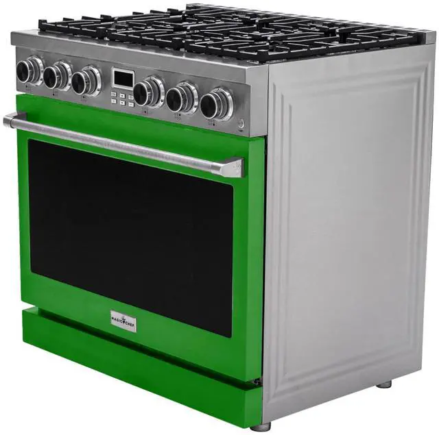 Alt view image 3 of 5 - Pro-Style 36 in. 6-Burner Slide-in Gas Range with Convection in Stainless with Green Door