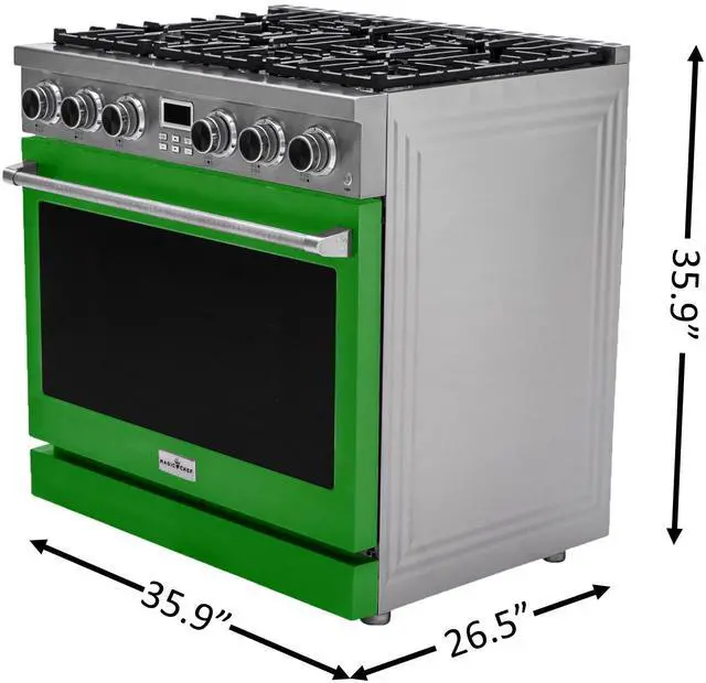 Alt view image 4 of 5 - Pro-Style 36 in. 6-Burner Slide-in Gas Range with Convection in Stainless with Green Door
