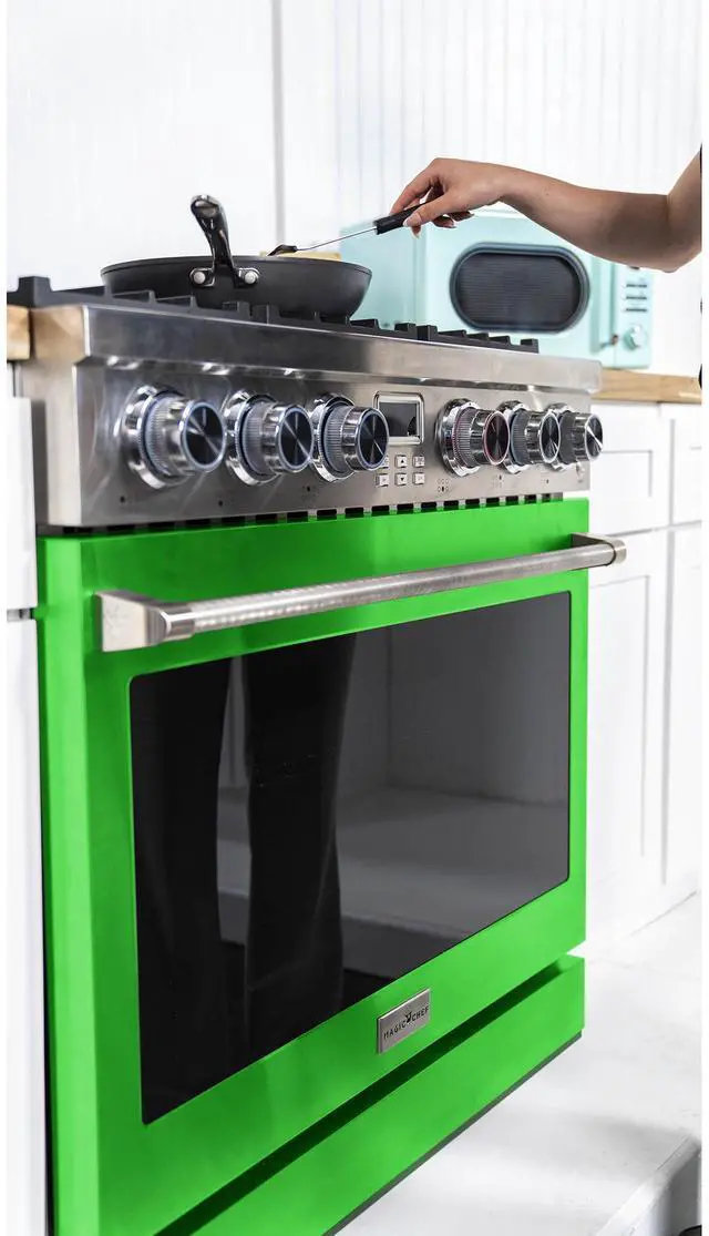 Alt view image 5 of 5 - Pro-Style 36 in. 6-Burner Slide-in Gas Range with Convection in Stainless with Green Door