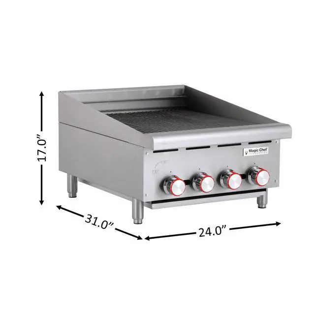 Alt view image 4 of 6 - 24 in. Commercial Countertop Radiant Charbroiler in Stainless Steel