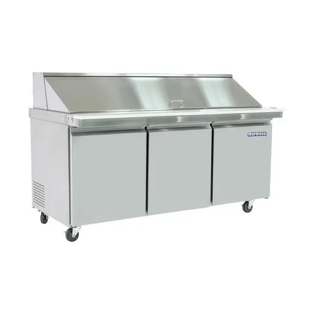 Alt view image 2 of 4 - Commercial 70 in. 15.5 cu. ft. 3-Door Mega Top Sandwich-Salad Prep Table Steel