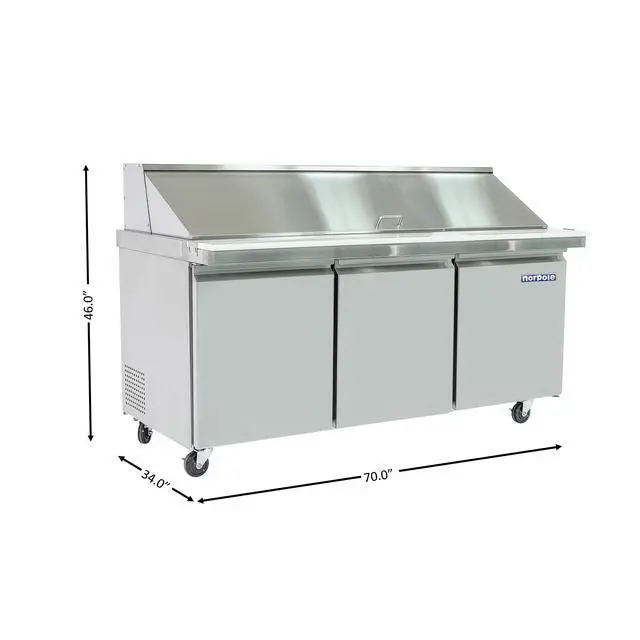 Alt view image 4 of 4 - Commercial 70 in. 15.5 cu. ft. 3-Door Mega Top Sandwich-Salad Prep Table Steel