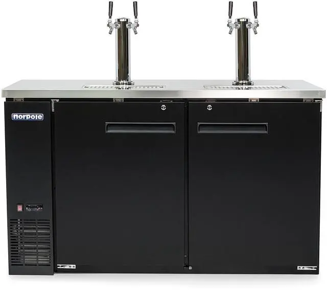 Main image of Commercial 61 in. 16 cu. ft. 2 Door Direct Draw Beer kegerator Dispenser Tap in Black