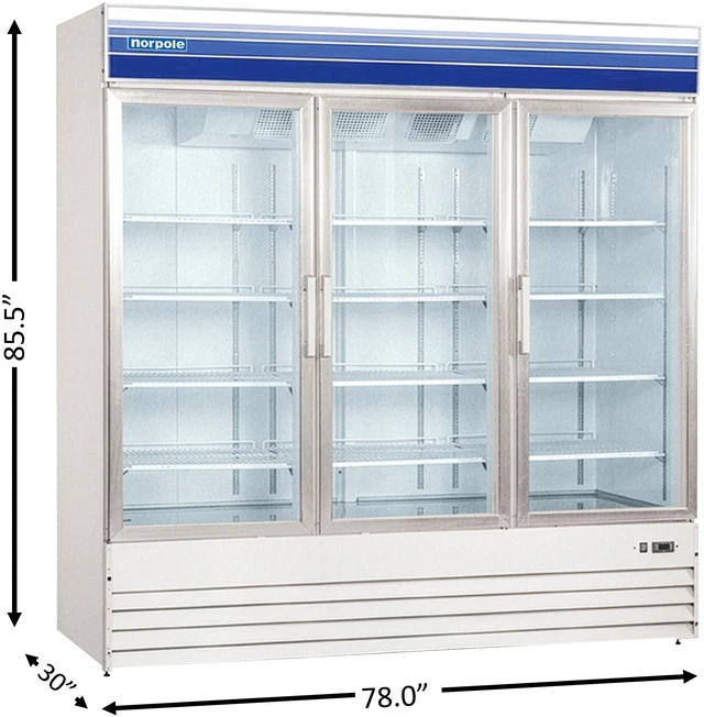 Alt view image 3 of 3 - Commercial 78 in. 53 cu. ft. 3-Door Glass Reach-In Refrigerator in White