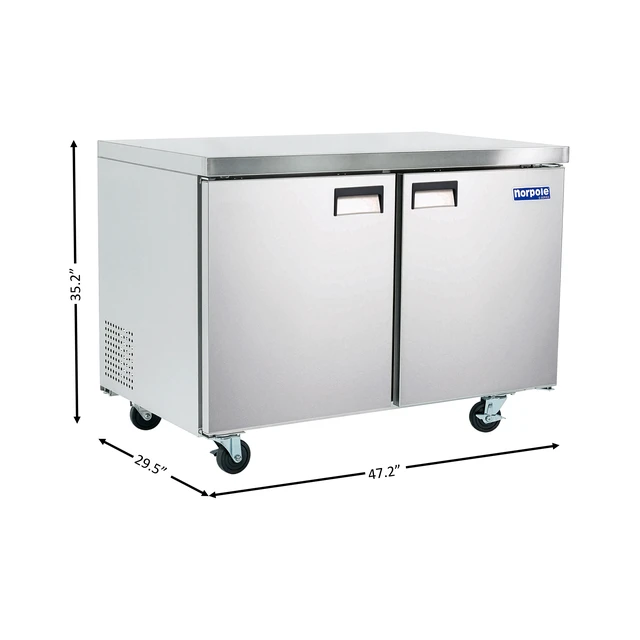 Alt view image 2 of 3 - Commercial 47 in. 12 cu. ft. 2-Door Under Counter Refrigerator in Stainless