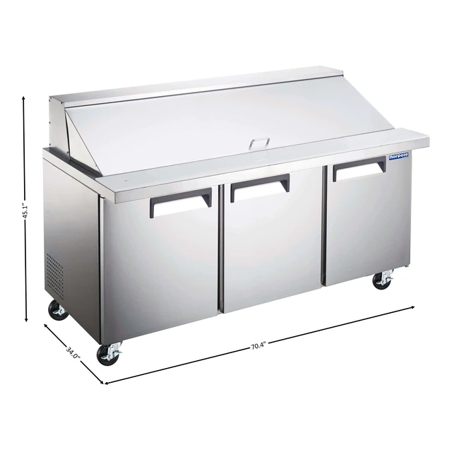Alt view image 2 of 2 - Commercial 70 in. 15 cu. ft. 3-Door Mega Top Prep Refrigerator Stainless