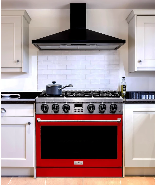 Alt view image 6 of 6 - Pro-Style 36 in. 6-Burner Slide-in Gas Range with Convection in Stainless with Red Door