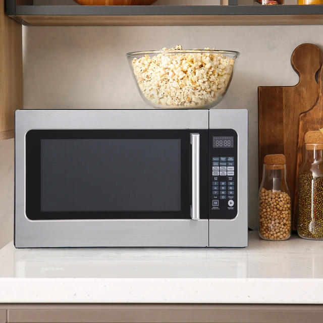 Alt view image 7 of 8 - 24.4 in. W. 2.2 cu. ft. Countertop Microwave Oven in Stainless Steel, with Gray Cavity