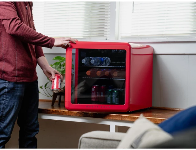 Alt view image 4 of 4 - 1.7 cu. ft. Retro Mini Beverage Cooler in Red