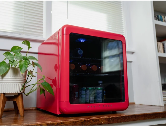 Alt view image 3 of 4 - 1.7 cu. ft. Retro Mini Beverage Cooler in Red