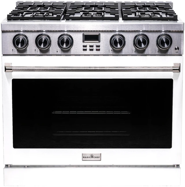 Main image of Pro-Style 36 in. 6-Burner Slide-in Gas Range with Convection in Stainless with White Door