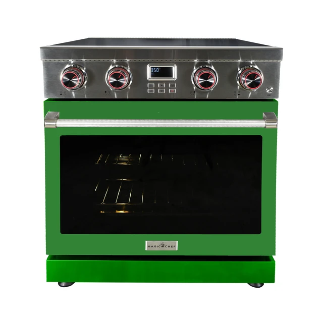 Main image of Pro-Style 30 in. 4-Element Slide-In Electric Range with Convection in Stainless with Green Door
