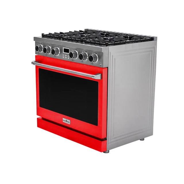 Alt view image 4 of 6 - Pro-Style 36 in. 6-Burner Slide-in Gas Range with Convection in Stainless with Red Door