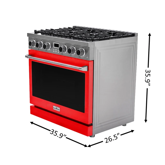 Alt view image 5 of 6 - Pro-Style 36 in. 6-Burner Slide-in Gas Range with Convection in Stainless with Red Door
