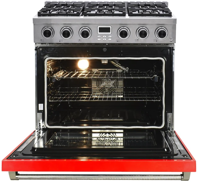 Alt view image 2 of 6 - Pro-Style 36 in. 6-Burner Slide-in Gas Range with Convection in Stainless with Red Door