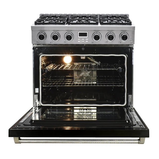 Alt view image 2 of 6 - Pro-Style 36 in. 6-Burner Slide-in Gas Range with Convection in Stainless with Black Door